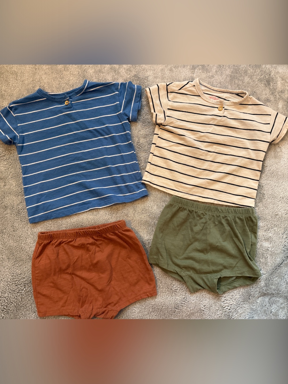 Kids Cat and Jack striped shirts with matching Shorts - Rust and Olive